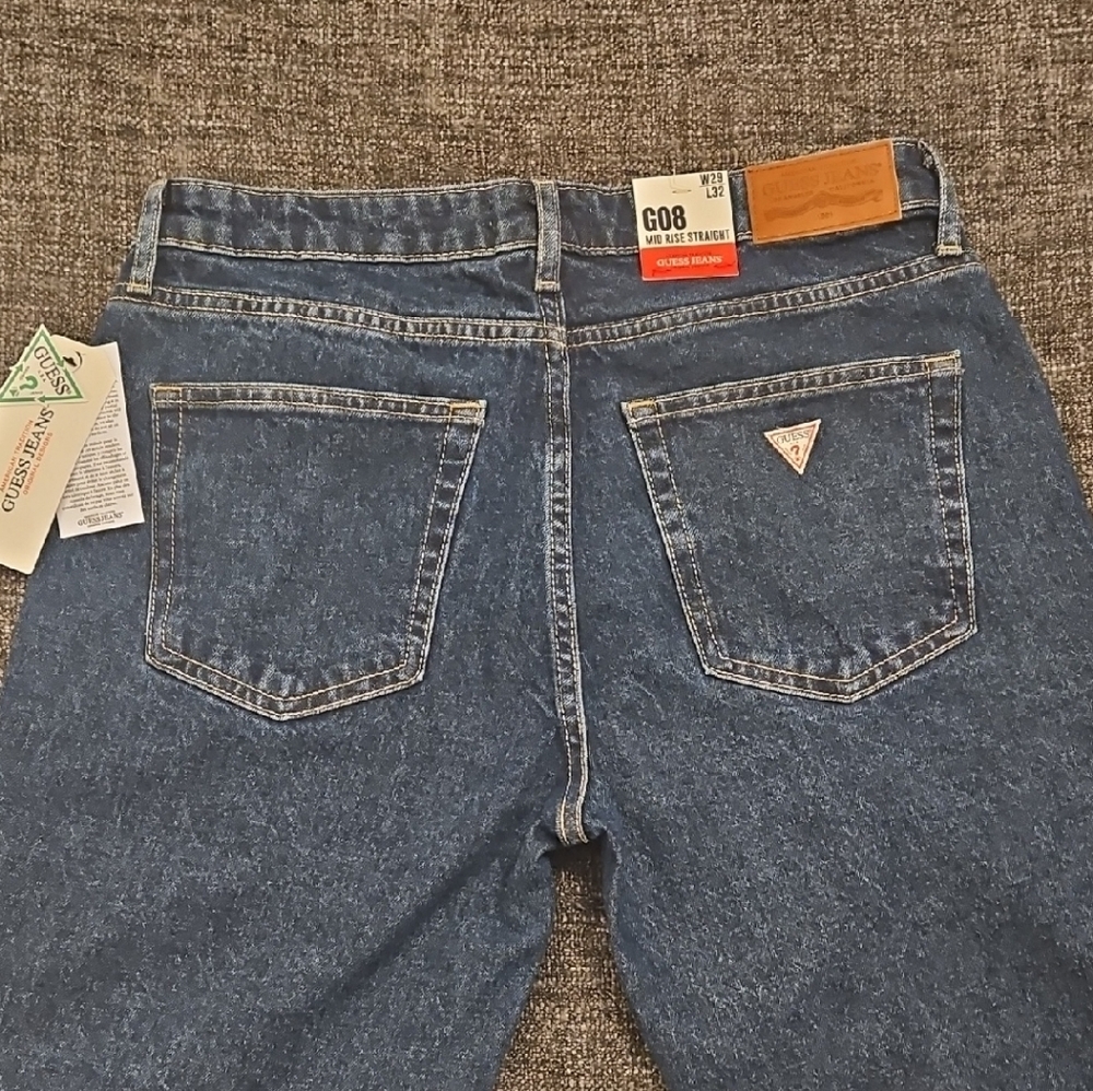 Guess Blue Straight Leg Jeans with Signature V-Stitch